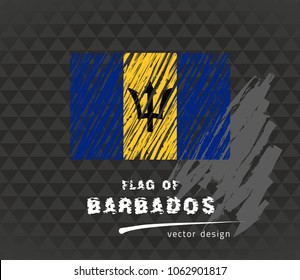 Barbados flag, vector sketch hand drawn illustration on dark grunge background