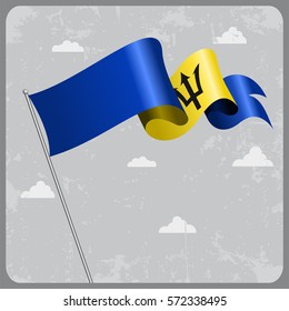 Barbados flag wavy abstract background. Vector illustration.