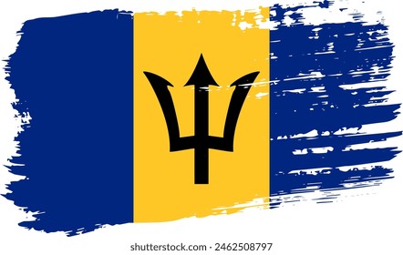 Barbados flag, wide brush stroke on transparent background, vector.