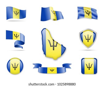 Barbados Flags Collection. Flags and contour map. Vector illustration