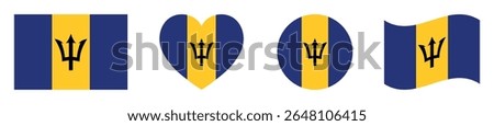 Barbados flags set in square, heart, circle and waving formats designs element. Barbados flags collection. Set of Barbados flags icons isolated on white background. Vector illustration.
