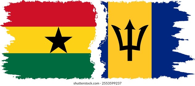 Barbados and Ghana grunge flags connection, vector