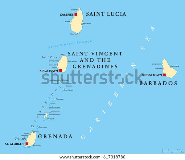 バルバドス グレナダ セントルシア セントビンセント およびグレナディーン諸島の政治地図 カリブ海の島国 小アンティル諸島 ウィンドワード諸島の一部 イラトス 英語の表示 ベクター画像 のベクター画像素材 ロイヤリティフリー