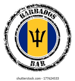 Barbados grunge flag on button stamp 