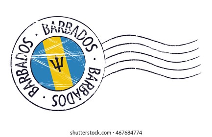Barbados grunge postal stamp and flag on white background