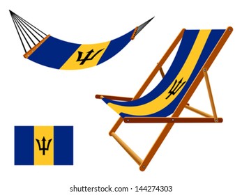 barbados hammock and deck chair set against white background, abstract vector art illustration