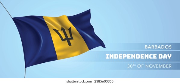 Barbados happy independence day greeting card, banner vector illustration. Barbadian national holiday 30th of November design element with 3D flag
