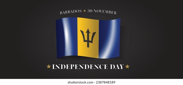 Barbados happy independence day greeting card, banner with template text vector illustration. Barbadian memorial holiday 30th of November design element with flag with trident