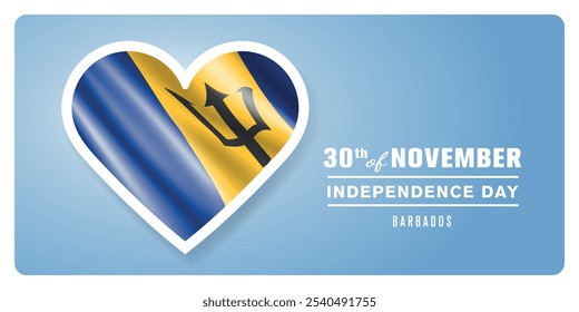 Barbados happy independence day greeting card, banner vector illustration. Barbadian national holiday 30th of November design element with 3D flag