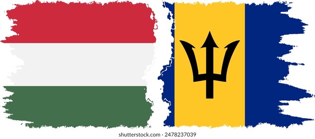 Barbados and Hungary grunge flags connection, vector