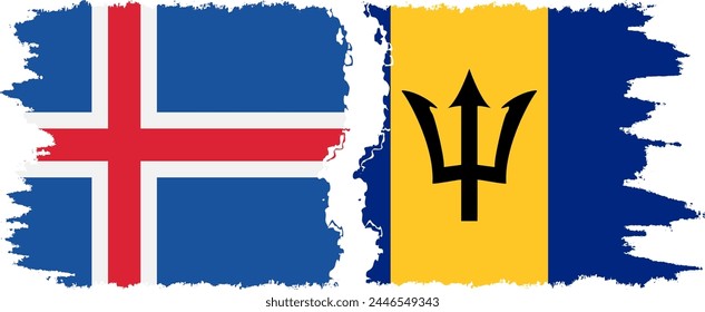 Barbados and Iceland grunge flags connection, vector