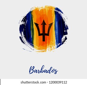 Barbados Independence day. Abstract brushed grunge flag of Barbados in round shape. Template for holiday banner, poster, invitation, etc.