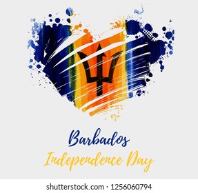 Barbados Independence day. Abstract brushed grunge flag of Barbados in heart shape. Template for holiday banner, poster, invitation, etc.