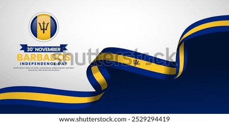 Barbados Independence Day banner background with waving ribbon flag