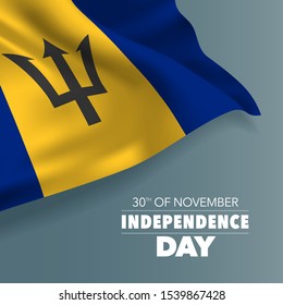 Barbados independence day greeting card, banner, vector illustration. Barbadosian national day 30th of November background with elements of flag, square format 