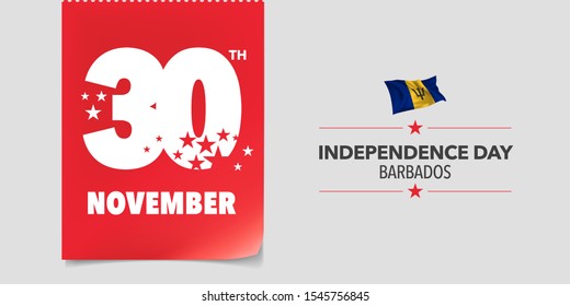 Barbados independence day greeting card, banner, vector illustration. Barbadosian national day 30th of November background with elements of flag in a creative horizontal design 