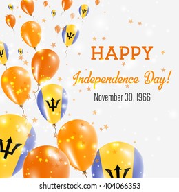 Barbados Independence Day Greeting Card. Flying Balloons in Barbadian National Colors. Happy Independence Day Barbados Vector Illustration.