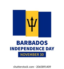 Barbados Independence Day lettering with flag isolated on white. National holiday celebrated on November 30. Vector template for typography poster, banner, greeting card, flyer, etc.
