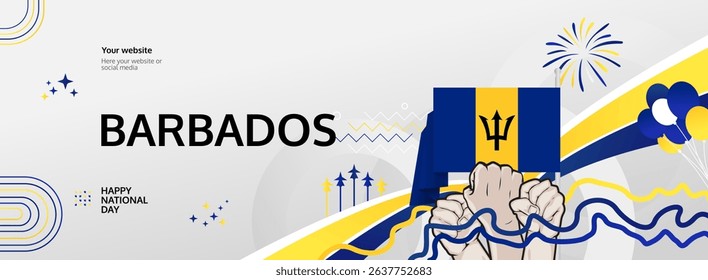 Barbados Independence Day modern greeting banner. 30 November Happy National Day. Festive horizontal background with flag colors, great for carnival poster, tourism campaign, holidays flash sale