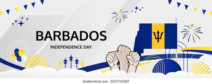 Barbados Independence Day modern greeting banner. 30 November Happy National Day. Festive horizontal background with flag colors, great for carnival poster, tourism campaign, holidays flash sale