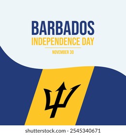Barbados Independence Day poster vector illustration. Barbados waving flag symbol. Barbadian Flag frame vector. Template for background, banner, card. November 30 every year. Important day