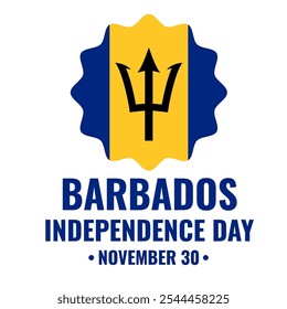 Cartaz tipográfico do Dia da Independência de Barbados. Feriado nacional celebrado em 30 de novembro. Modelo vetorial para cartaz tipográfico, banner, cartão comemorativo, folheto, etc