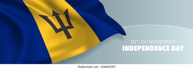 Barbados independence day vector banner, greeting card. Barbadosian wavy flag in 30th of November national patriotic holiday horizontal design 