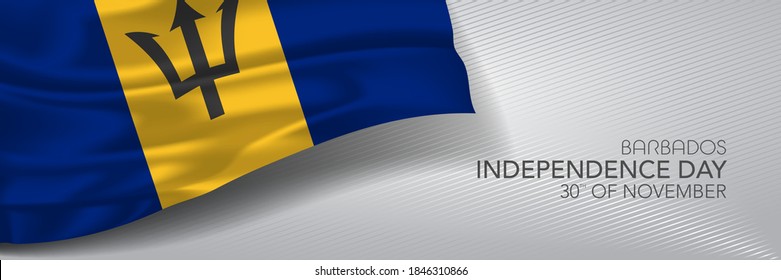 Banner vectorial del día de la independencia de Barbados, tarjeta de saludo. Bandera ondulada barbadense en el diseño horizontal del 30 de Noviembre del feriado patriótico nacional