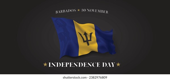Barbados independence day vector banner, greeting card. Barbadian wavy flag in 30th of November patriotic holiday horizontal design with realistic flag