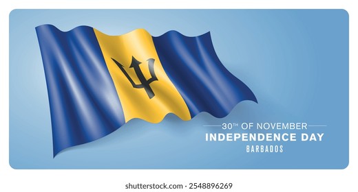 Barbados independence day vector banner, greeting card. Barbadian wavy flag in 30th of November patriotic holiday horizontal design with realistic flag