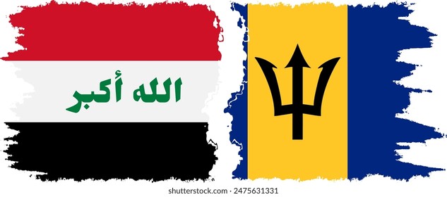 Barbados and Iraq grunge flags connection, vector