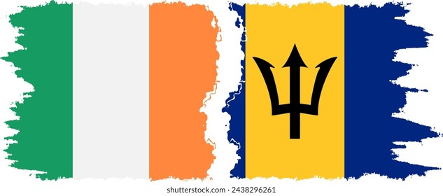 Barbados and Ireland grunge flags connection, vector