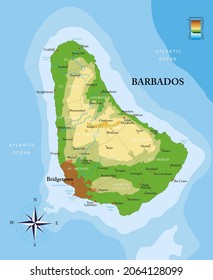 Barbados island highly detailed physical map