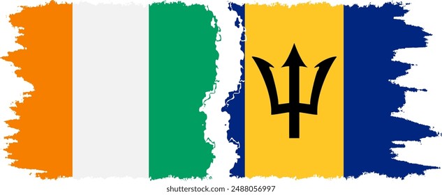 Barbados and Ivory Coast grunge flags connection, vector