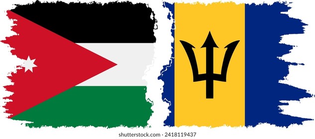 Barbados and Jordan grunge flags connection, vector