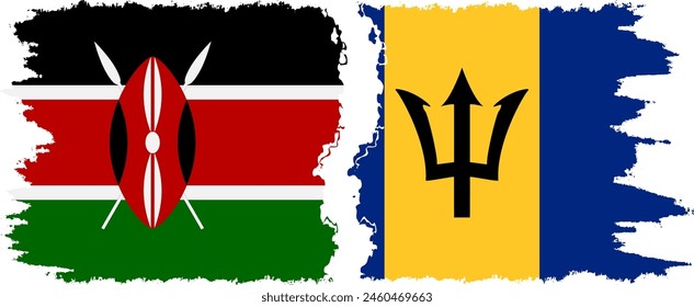 Barbados and Kenya grunge flags connection, vector