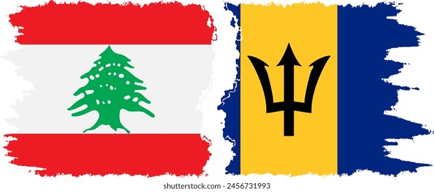 Barbados and Lebanon grunge flags connection, vector