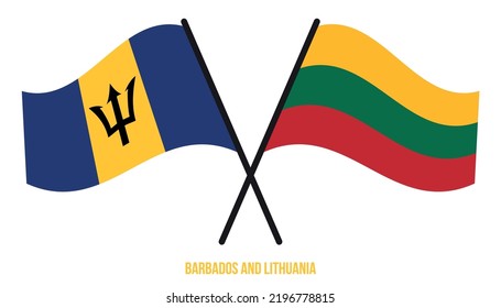 Barbados and Lithuania Flags Crossed And Waving Flat Style. Official Proportion. Correct Colors.