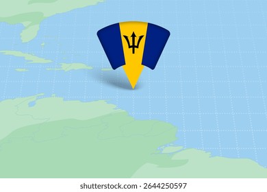Barbados Location Highlighted on American Map with Flag Icon. Detailed Vector Design.