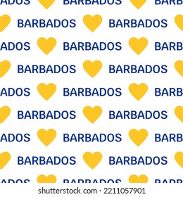 Barbados Love Seamless Pattern. Text In National Flag Color. Caribbean Background For Independence Day, National Day. Patriotic Design For Print On Wrapping Paper, Wallpaper. Vector Illustration