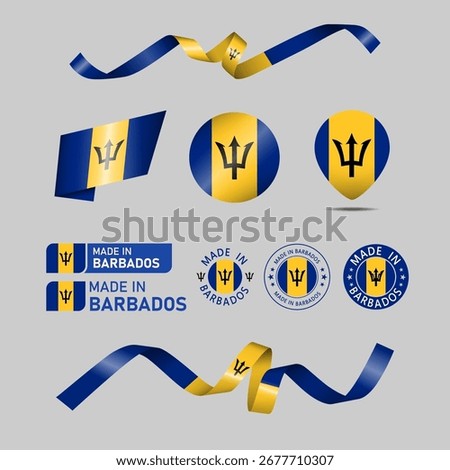 Barbados made in logo. Set of design flags label icon, stripes, ribbons