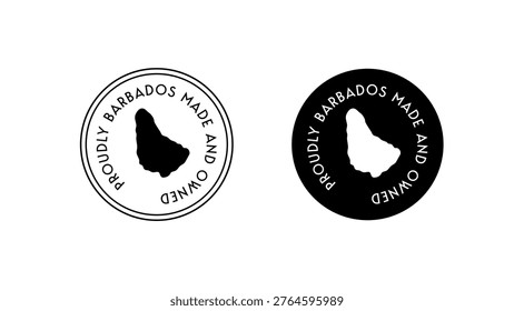 Barbados Made and Owned Badge Icon, Barbadian Origin Certification Seal, Local Manufacturing Quality Stamp, Barbados Map Round Label Vector
