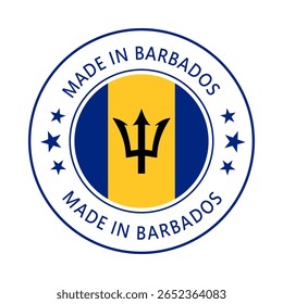 Barbados Made in Stamp in circle with flag Vector template on white background