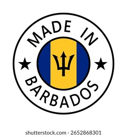 Barbados Made in Stamp in circle with flag Vector template on white background