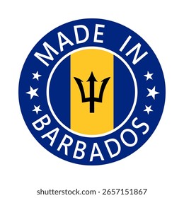 Barbados Made in Stamp in circle with flag Vector template on white background