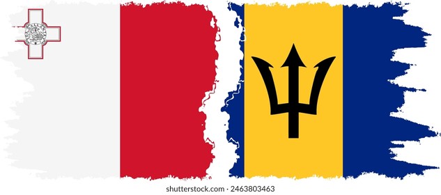 Barbados and Malta grunge flags connection, vector