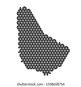 Barbados map abstract schematic from black triangles repeating pattern geometric background with nodes. Vector illustration.