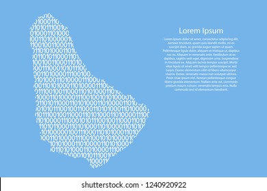 Barbados map abstract schematic from white ones and zeros binary digital code on light blue background for banner, poster, greeting card. Vector illustration.