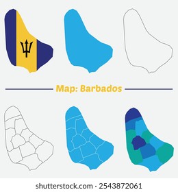 Barbados map of black contour curves of vector illustration, region map, flag map boundary outline.