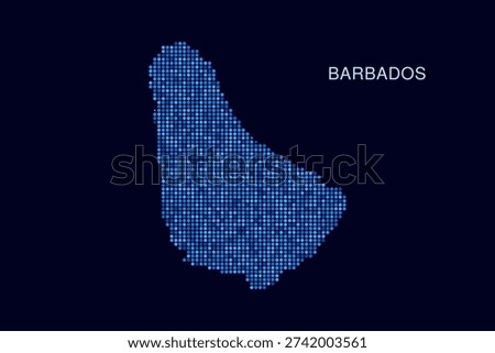 Barbados Map - Blue Dotted Halftone Vector Illustration on Dark Navy Background, Abstract Circle Grid Silhouette Design for Infographic and Modern Presentation Use.